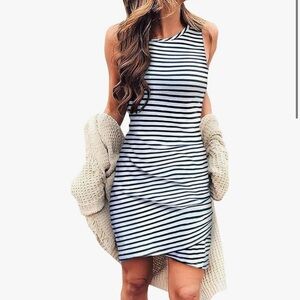 Striped Blue and White Ruched Mini Dress